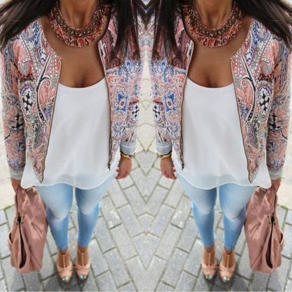 The Best Flower Print Women Basic Coats Long Sleeve Zipper Bomber Jacket Casual Jacket Coat Autumn Winter Streetwear Online - Takalr