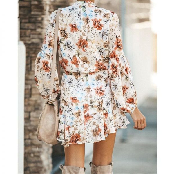 The Best Frill Ruffle Boho Dress Floral Print Mini Dresses V-Neck Long Sleeve Beach dress 2019 Women's Clothing Female Vestidos Online - Takalr