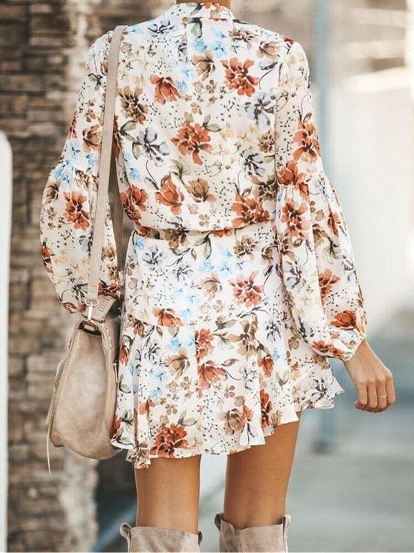 The Best Frill Ruffle Boho Dress Floral Print Mini Dresses V-Neck Long Sleeve Beach dress 2019 Women's Clothing Female Vestidos Online - Takalr