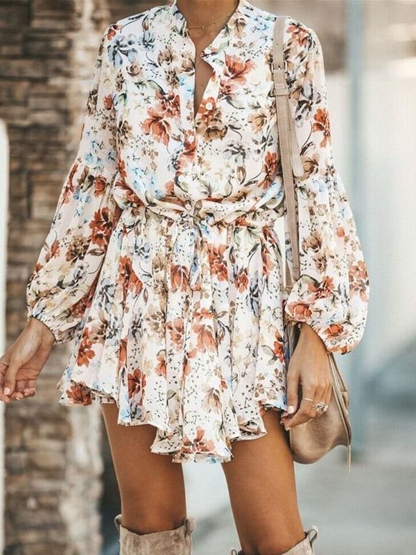 The Best Frill Ruffle Boho Dress Floral Print Mini Dresses V-Neck Long Sleeve Beach dress 2019 Women's Clothing Female Vestidos Online - Takalr