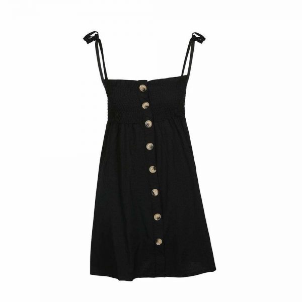 The Best Front-breasted White Elastic Waist Sling Strap Dress Online - Source Silk