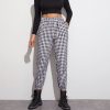 The Best Gingham Plaid Print Elastic High Waist Joggers Sport Trousers Casual Harem Pants Online - Takalr