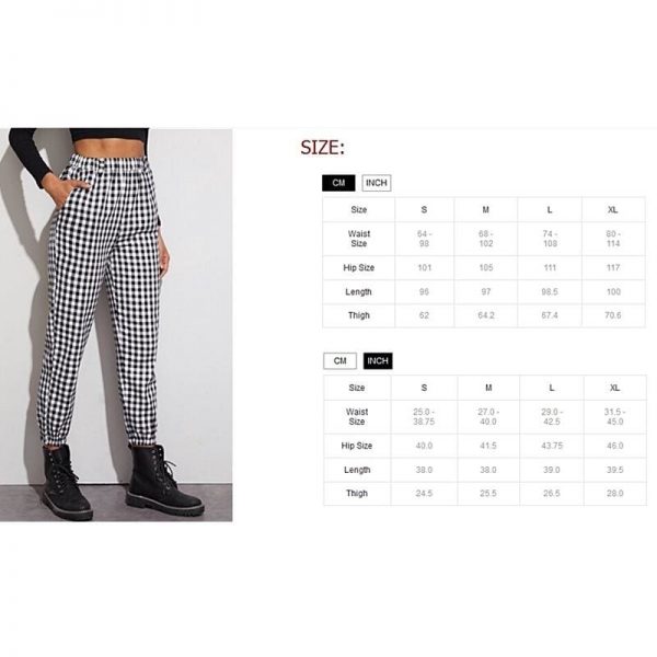 The Best Gingham Plaid Print Elastic High Waist Joggers Sport Trousers Casual Harem Pants Online - Takalr