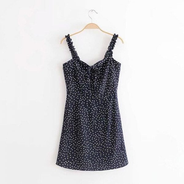 The Best Green Polka Dot Dress Women Sleeveless V neck Strap Summer mini Dress Online - Source Silk