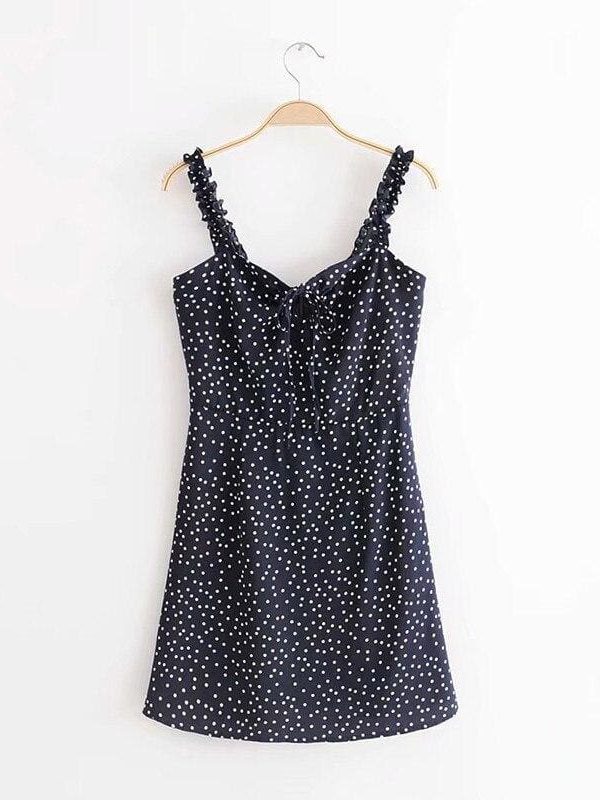 The Best Green Polka Dot Dress Women Sleeveless V neck Strap Summer mini Dress Online - Source Silk