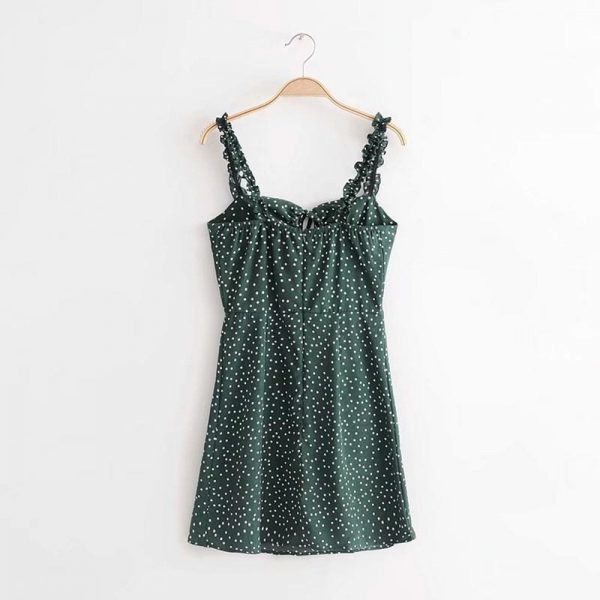 The Best Green Polka Dot Dress Women Sleeveless V neck Strap Summer mini Dress Online - Source Silk