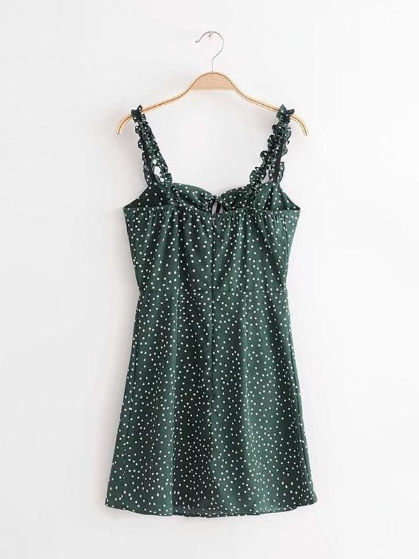 The Best Green Polka Dot Dress Women Sleeveless V neck Strap Summer mini Dress Online - Source Silk