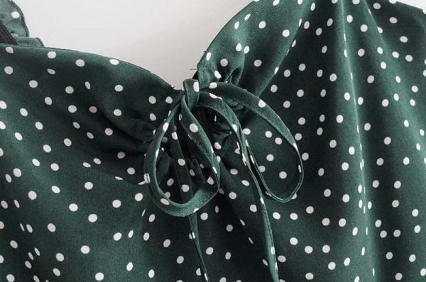 The Best Green Polka Dot Dress Women Sleeveless V neck Strap Summer mini Dress Online - Source Silk