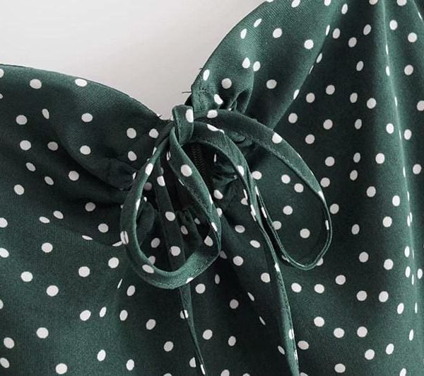 The Best Green Polka Dot Dress Women Sleeveless V neck Strap Summer mini Dress Online - Source Silk