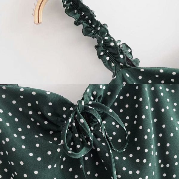 The Best Green Polka Dot Dress Women Sleeveless V neck Strap Summer mini Dress Online - Source Silk