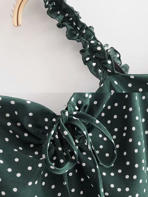 The Best Green Polka Dot Dress Women Sleeveless V neck Strap Summer mini Dress Online - Source Silk