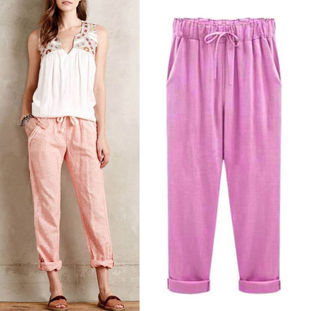 Comfy Harem Pants Women Loose Casual Elastic High Waist Summer Beach Outdoor Drawstring Loose Baggy Trousers Plus Size