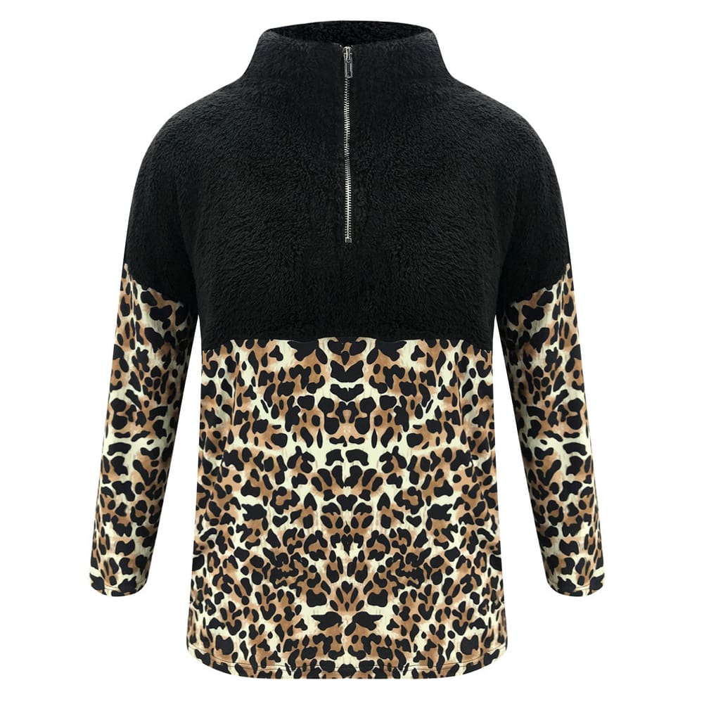 Fashion Women Autumn Winter Hoodie Sweatshirt Leopard Patchwork Jumper Sweater Hooded Pullover Coat Tops