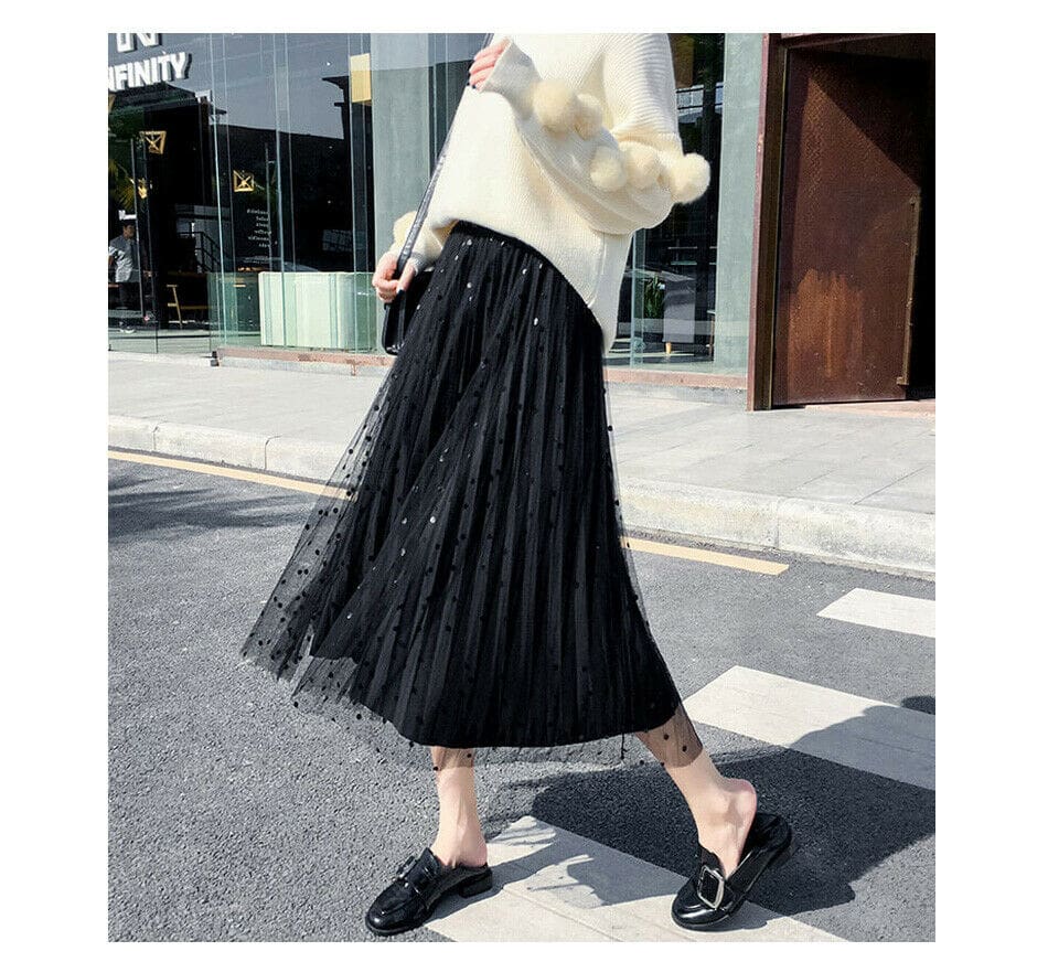 Womens Boho Polka Dot Long Maxi High Waist Skirt Summer Ladies Casual Pleated Beach Skirt Sundress