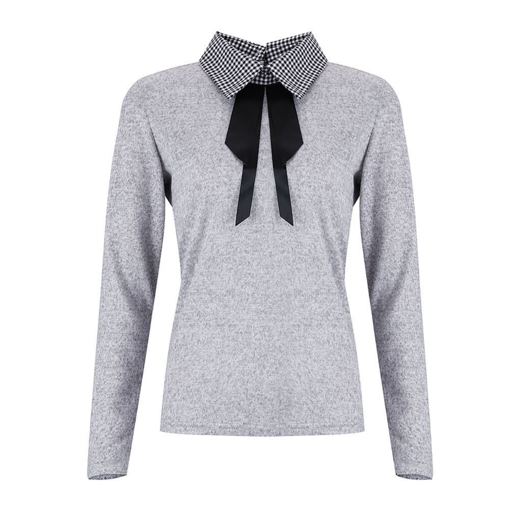 Elegant Office Ladies Lapel Blouse Shirt Autumn Women Long Sleeve Slim Fit Bowknot Stretch Office Solid Shirts