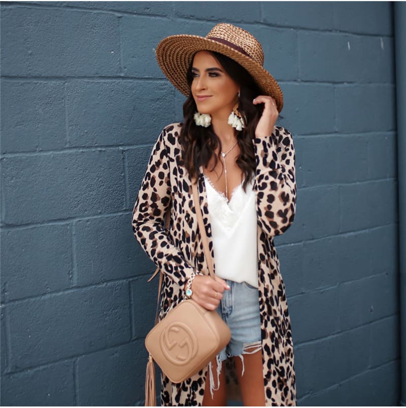 Fashion Leopard Womens Long Sleeve Cardigan Tops Loose Long Blouse Outwear Streetwear