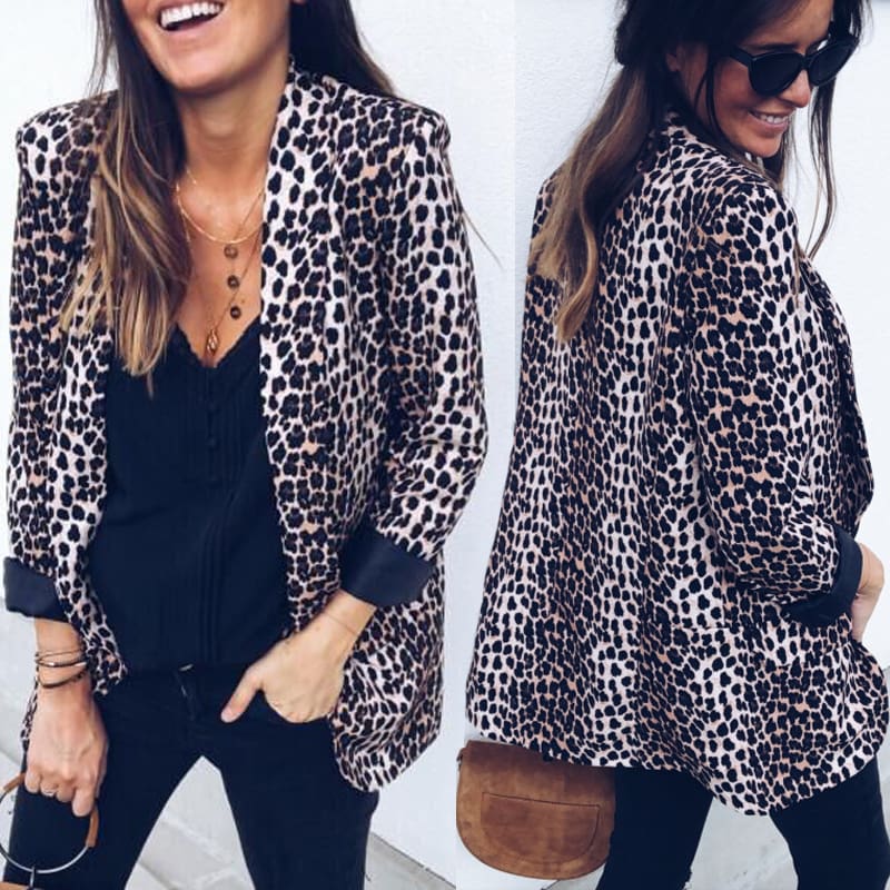 Women Blazers and Jackets Work Office Lady Leopard Suit Slim with Pockets Business female blazer Coat