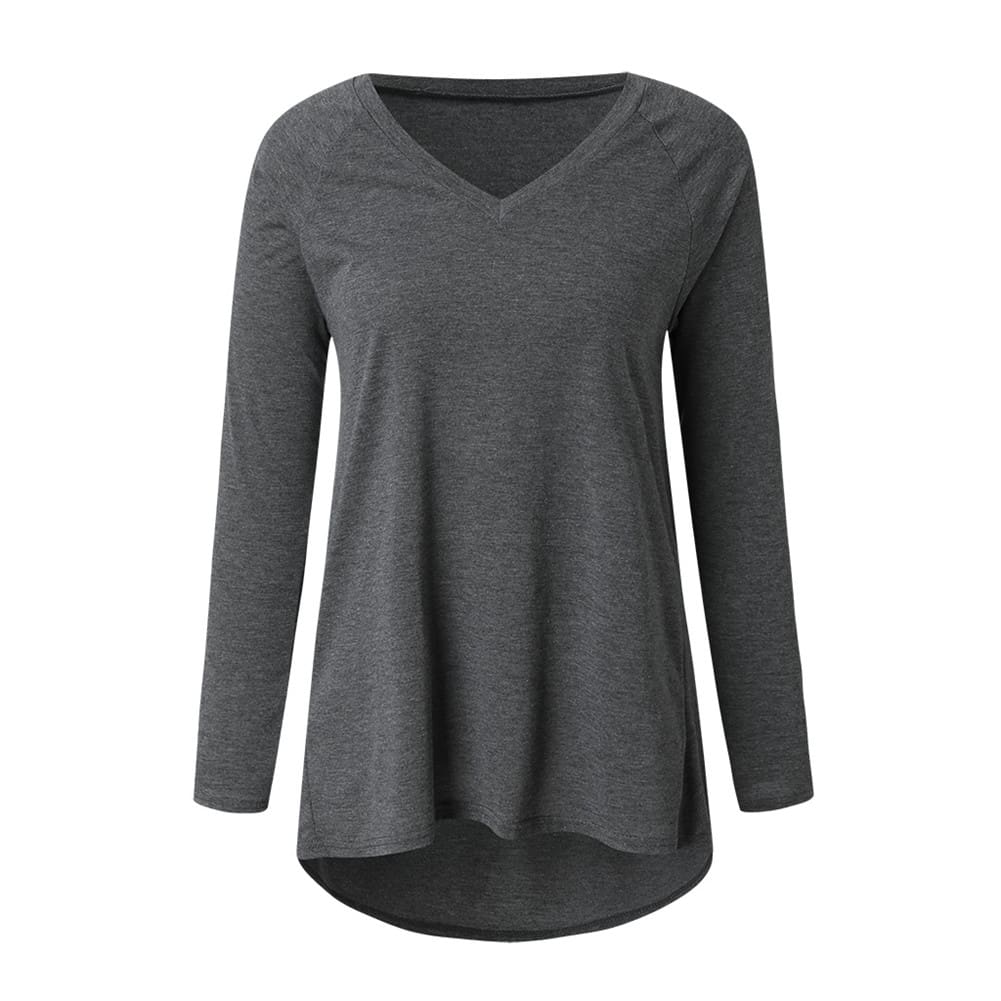 Autumn Women Ladies Tee Shirt Loose Blouse V-neck Shirt Long Sleeve Casual Jumper Pullover Tops Plus Size L-5XL