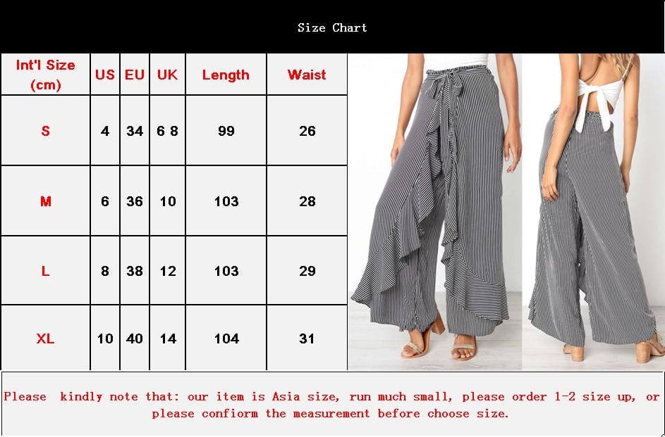 New Women Striped Baggy Harem Pants Hippie Wide Leg Gypsy Boho Long Palazzo Bow Tie High Wais Ruffle Loose Trouser