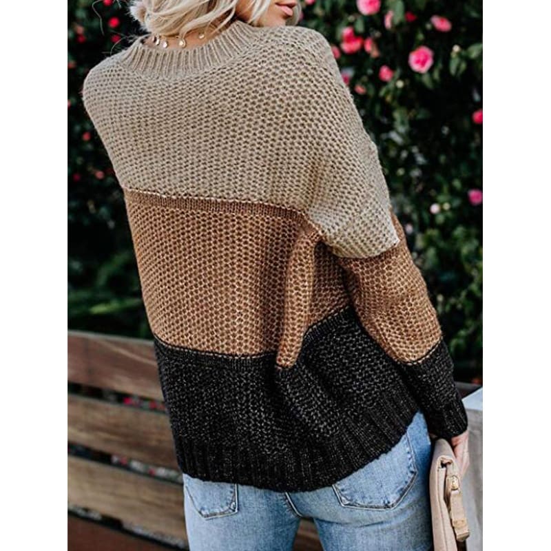 Casual Knitted Color Block Sweater Women Jumper Loose Colorful Striped Sweaters Pullovers Winter Fluffy Sweater