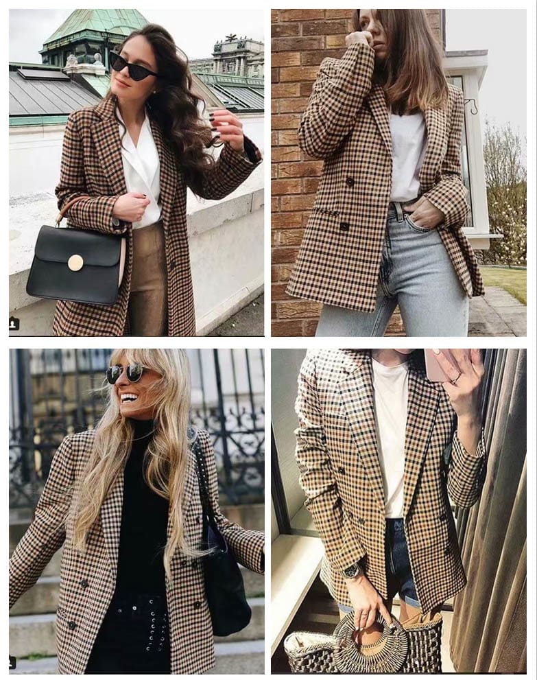 Fashion Autumn Women Plaid Blazers Work Office Lady Blazer Coat