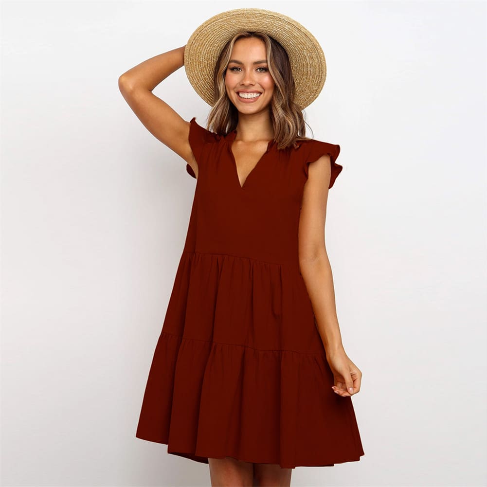 Summer Smock Dress Tops Ladies Holiday Beach Casual Loose Shirt Sundress