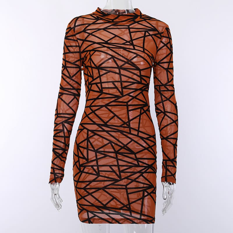 2019 Fashion Women Dress Sexy Perspective Dress Bodycon Slim Striped Pencil Dress Club Turtleneck Long Sleeve Party Mini Dresses