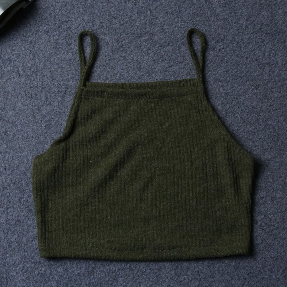 Women Summer Sleeveless Spaghetti Strap Knitted Short Tank Vest Tops Bodycon Casual Solid Crop Tops Tank Tops