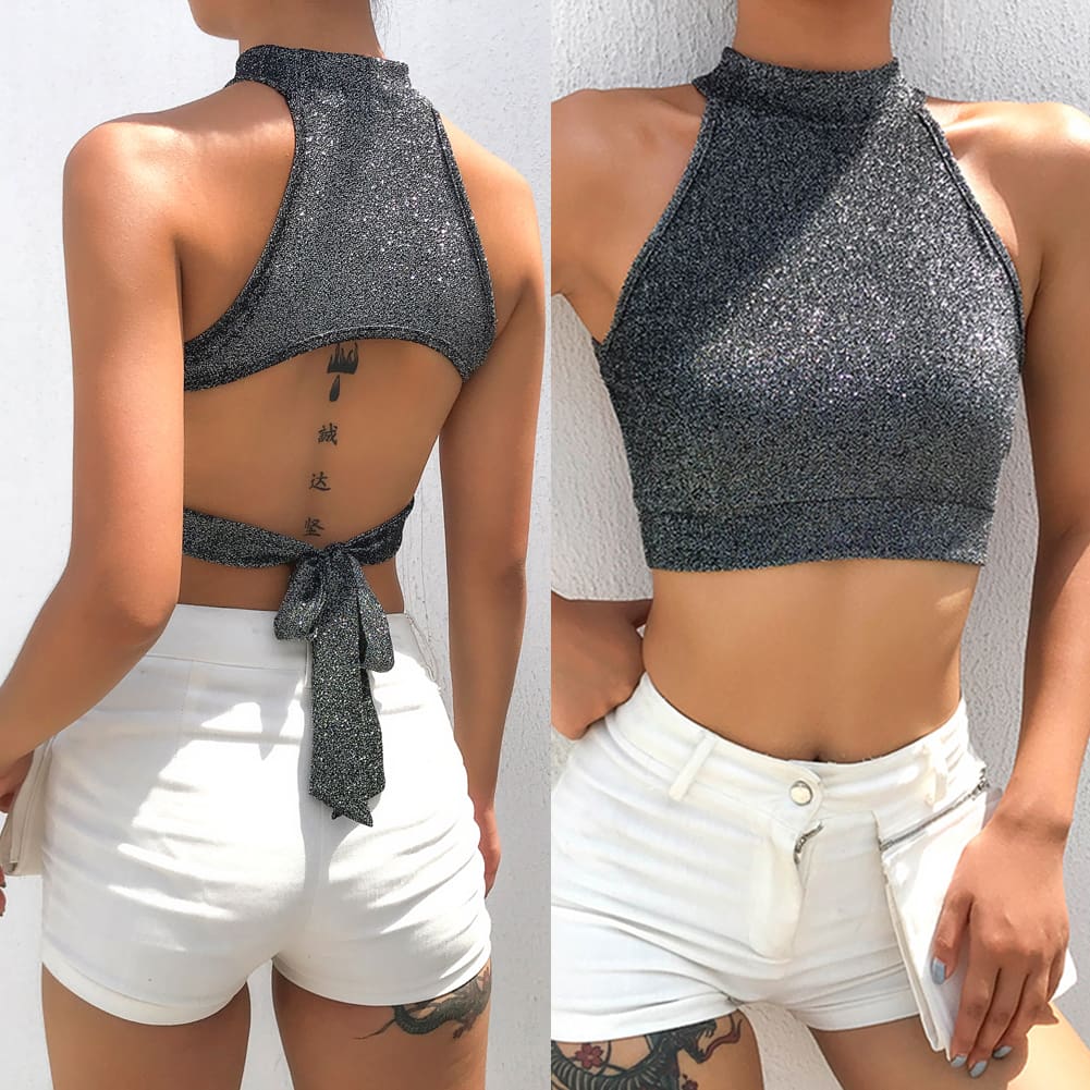 Women Casual Tank Top Vest Blouse Sleeveless Halter Neck Ladies Summer Beach Backless Crop Top Shirt Cami Top Clubwear