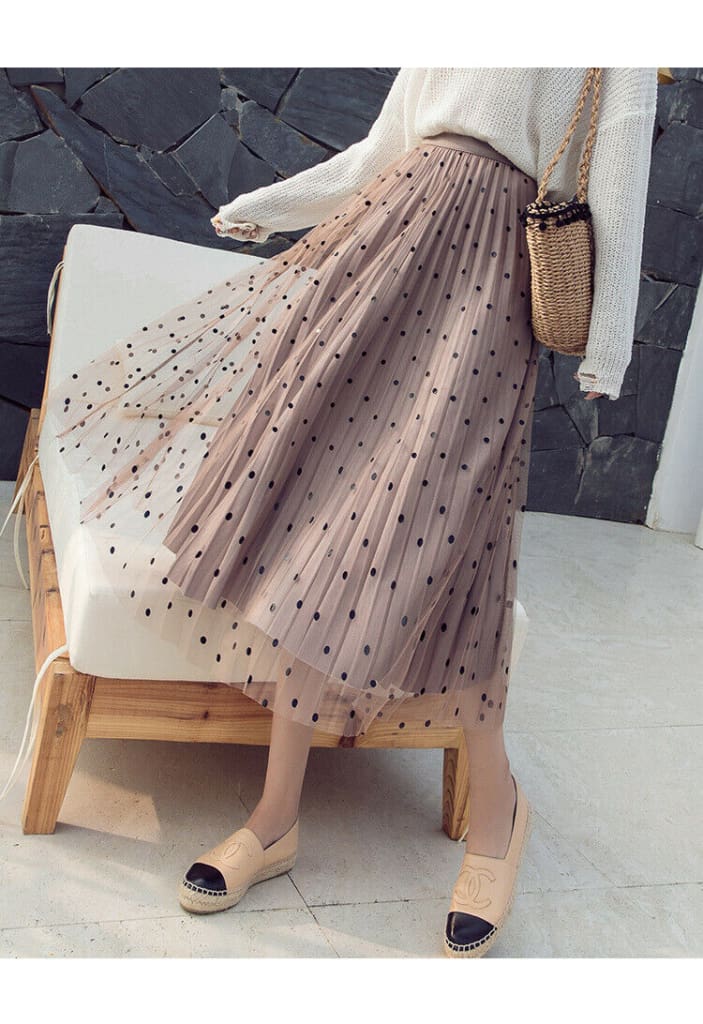 Womens Boho Polka Dot Long Maxi High Waist Skirt Summer Ladies Casual Pleated Beach Skirt Sundress