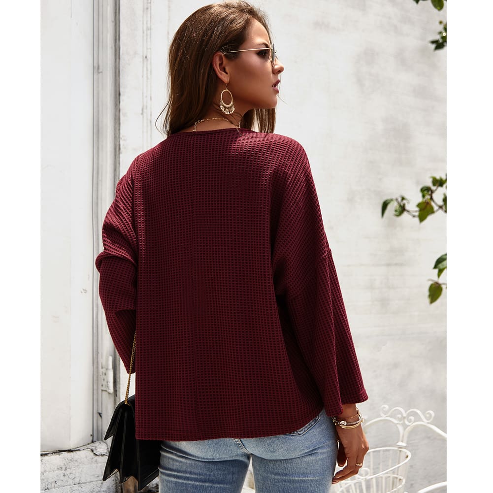 Women Casual Tops T Shirt Lady Office Wears V Neck Loose Long Sleeve Cotton Knit Outwear Streetwear