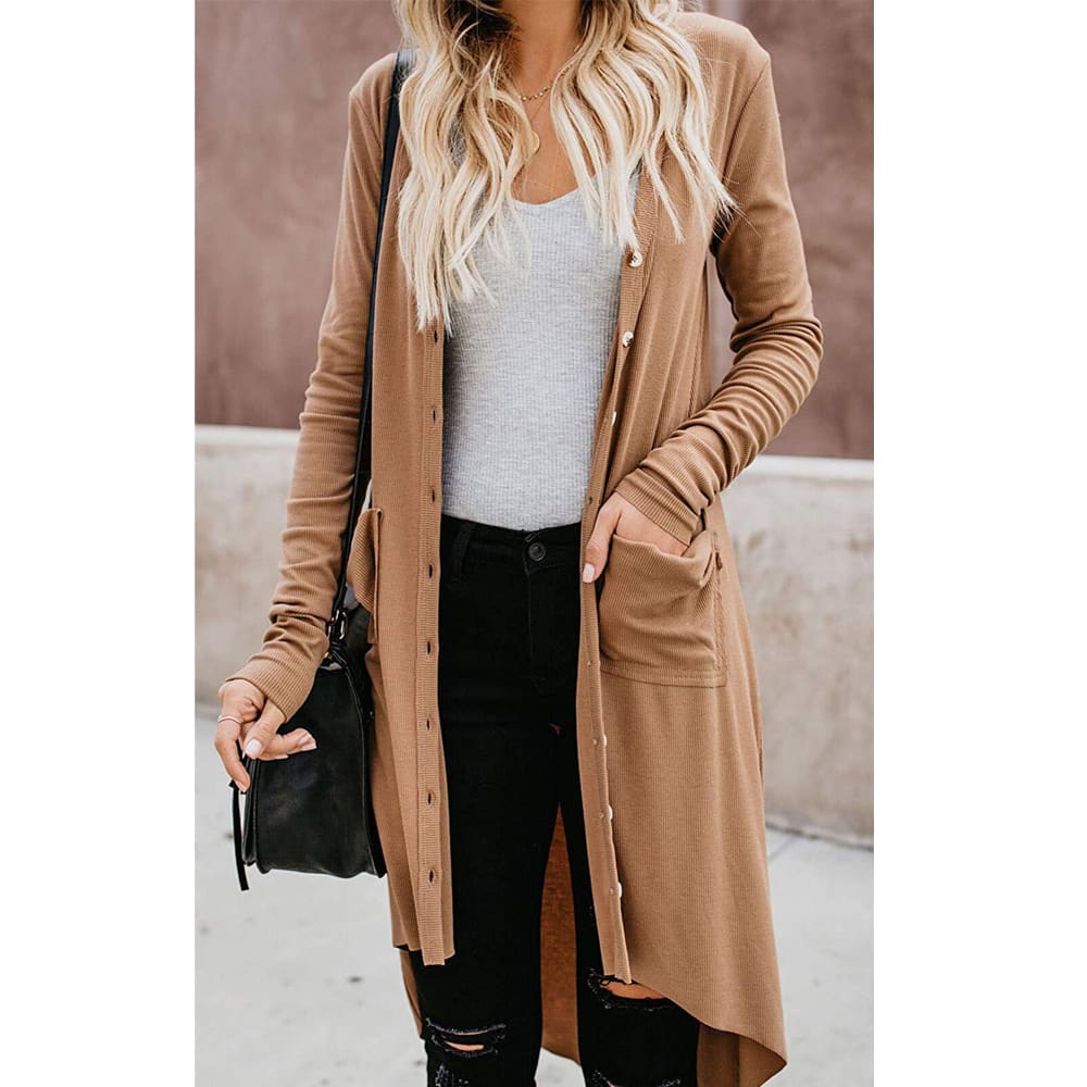 Women Ladies Long Sleeve Knitted Cardigan Sweater Casual Button Pocket Front Loose Jumper Coat