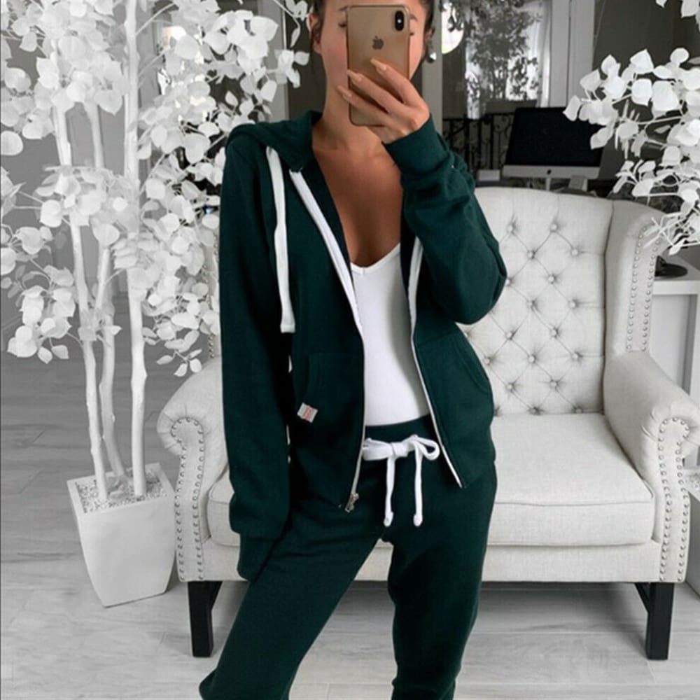 Women Ladies Zipper Hooded Sweatshirt Long Sleeve Outwear Hoodie Plain Jacket Coat Tops