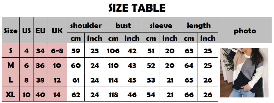 Women Crew Neck Winter Knitted Sweater Ladies Loose Warm Pullover Jumper Tops Patchwork Long Sleeve Causual Sweaters