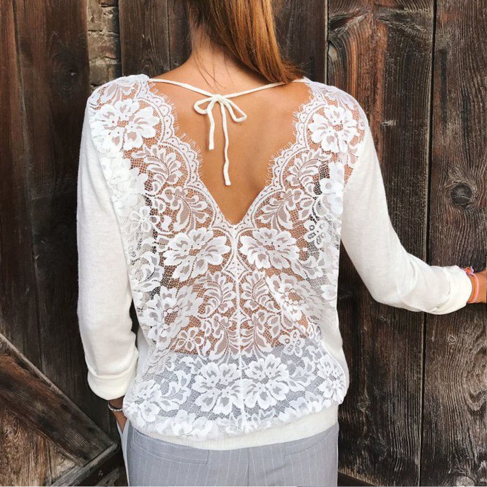 Women Long Sleeve Loose Lace Floral Tee shirt New Casual O neck Perspective See through Shirt Tops T-Shirt