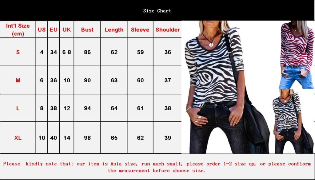 Fashion Womens Casual Basic Long Sleeve Shirt Ladies V Neck Zebra Pattern Tee Shirt Slim Tops Autumn Streetwear