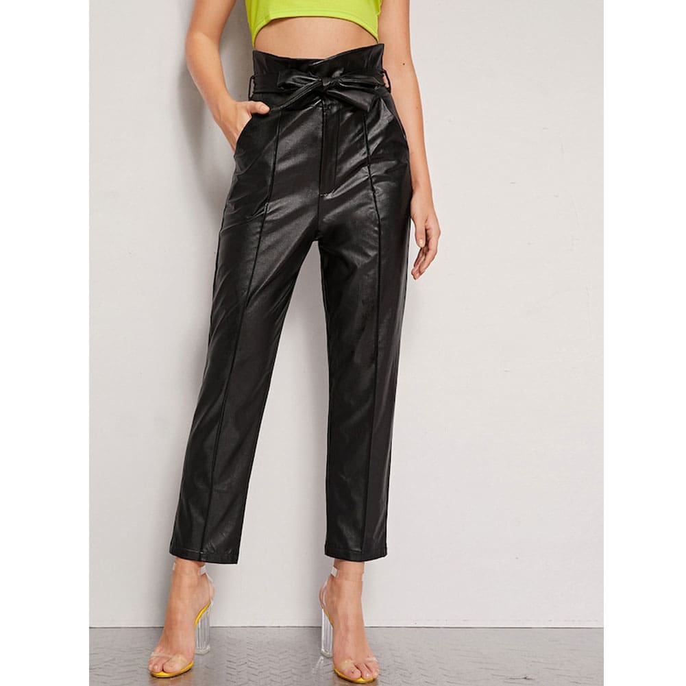 Women PU Leather Pants High Waist Push Up Casual Workout Stretch Skinny Leggings Trousers Bottoms