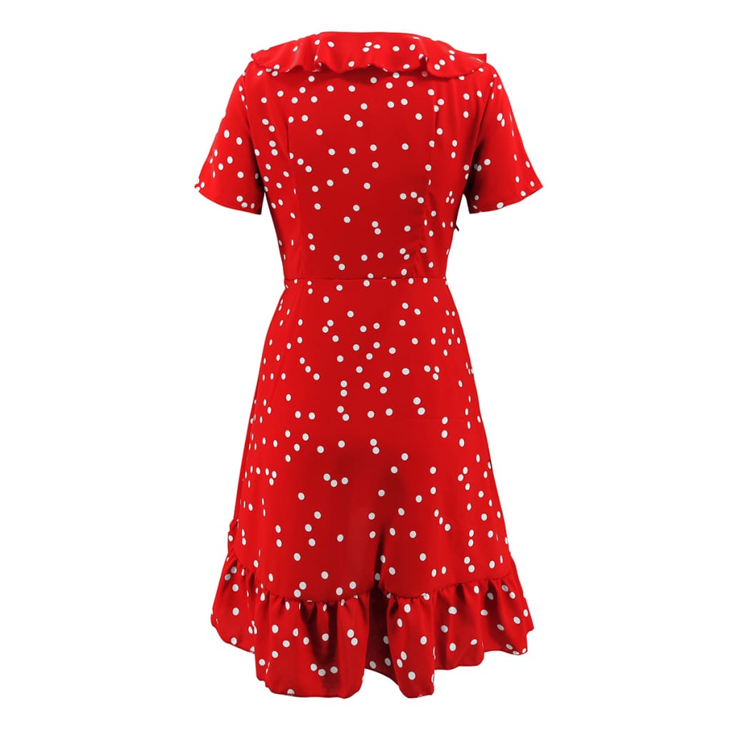 Boho Women Summer Polka Dot Short Sleeve Deep V Neck Mini Dress Party Beach Holiday Sweet Ruffles Sundress