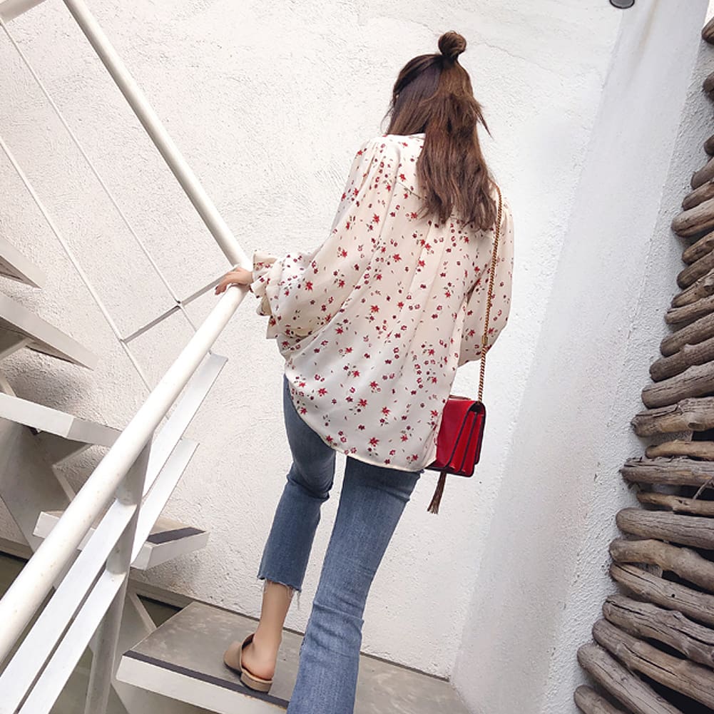 Korea Style Women Chiffon Solid Long Sleeve Blouse Fashion Ladies Summer Casual Loose Tops T Shirt Pullover Clothes