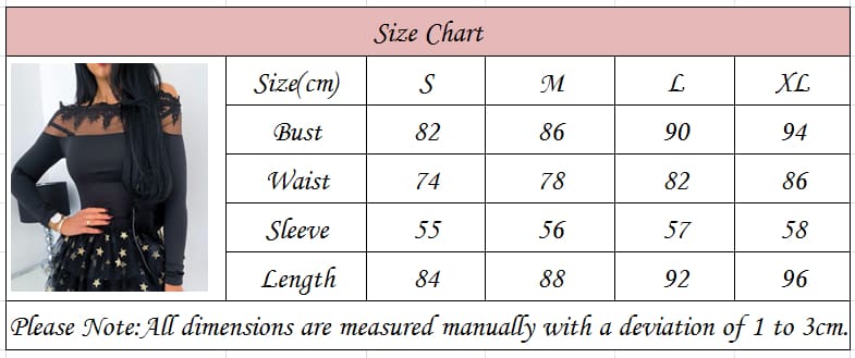 Women Mesh Sheer See-through Patchwork Tee Shirt Tops Long Sleeve Lace Off Shoulder Slim Fit Blouse