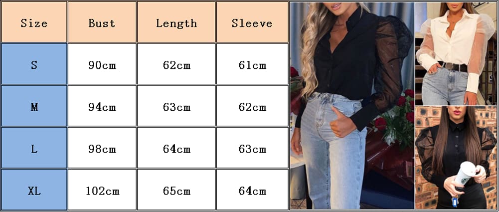 Autumn Women Ladies Puff Mesh Long Sleeve Tops Shirts Blouse Slim Fit Casual Office Work Clubwear Tops New