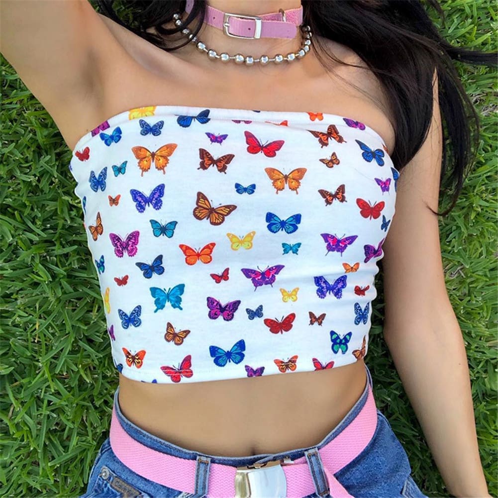 Summer Women Off-shoulder Tube Crop Tops Strapless Bra Tank Casual Ladies Fashion Printed Vest Cami Top