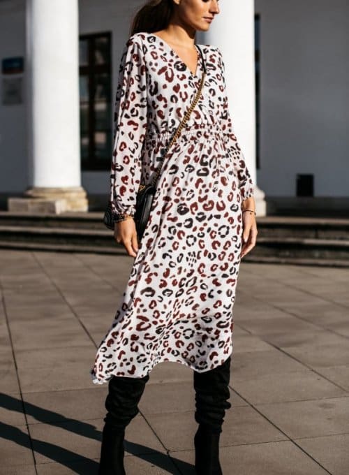 Fashion Womens Long Sleeve Leopard Print Long Shirt Dress Sexy Ladies V Neck Loose Party Wrap Shirt Maxi Dress