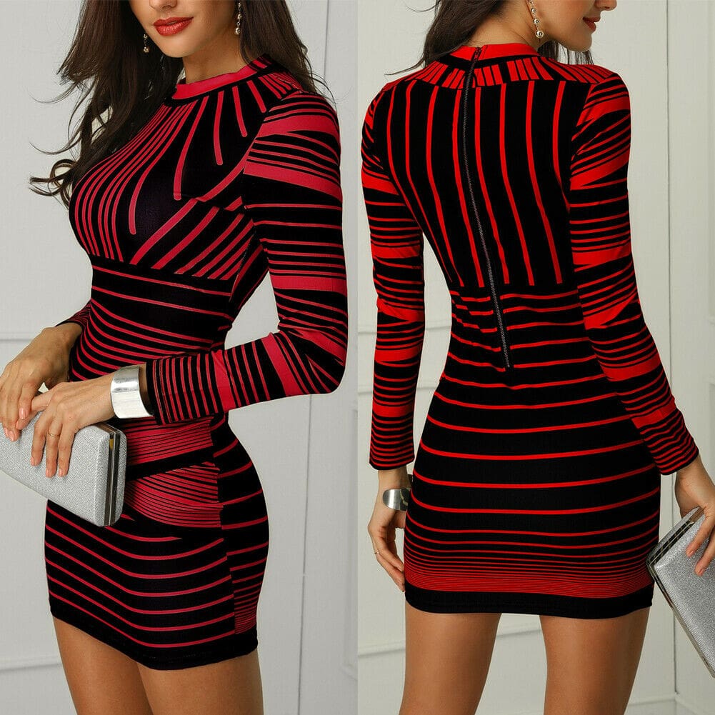 Retro Dress Hot Women Stretchy Printed Package Hip Bodycon Bandage Mini Dress Girls Short Sexy Club Party Pencil Dress