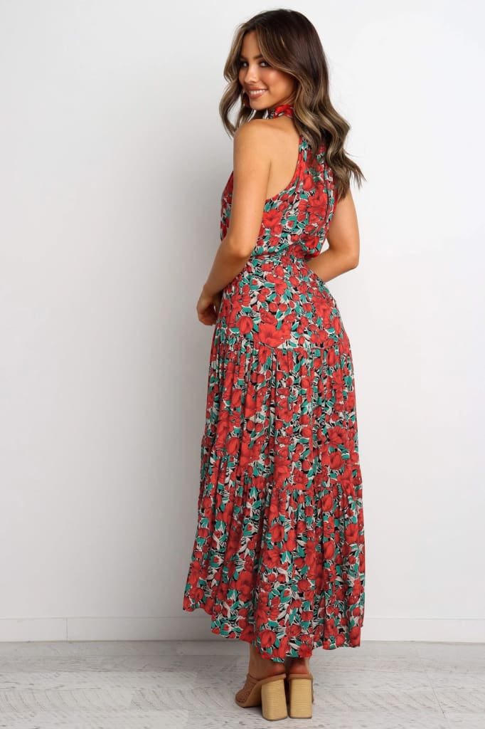 Boho Maxi Floral Dress Summer Ladies Sleeveless Halter Neck Casual Holiday Party Long Flower Dress