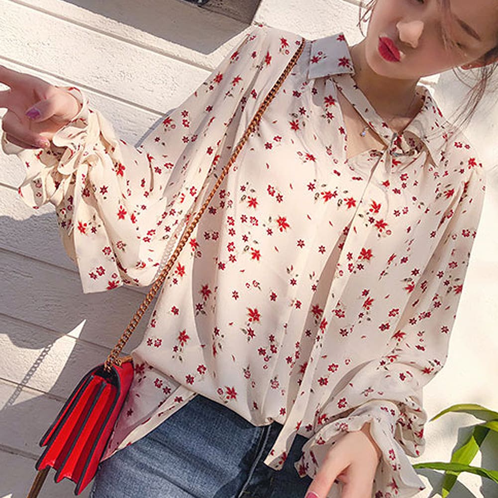 Korea Style Women Chiffon Solid Long Sleeve Blouse Fashion Ladies Summer Casual Loose Tops T Shirt Pullover Clothes