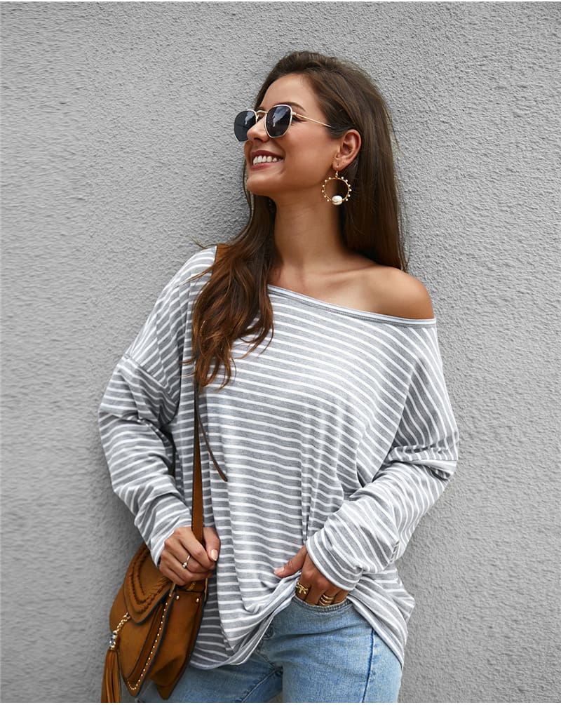 Women Autumn Stripe T shirt Long Sleeve Loose Tee shirt Femme Ladies harajuku tshirt Elegant Plain ulzzang dames Streetwear