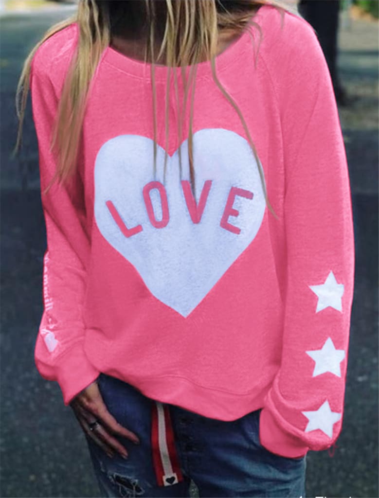 Women Long Sleeve Love Heart Printed Hoodie Sweatshirt Ladies Casual Loose Sweater Jumper Pullover Tops Blouse