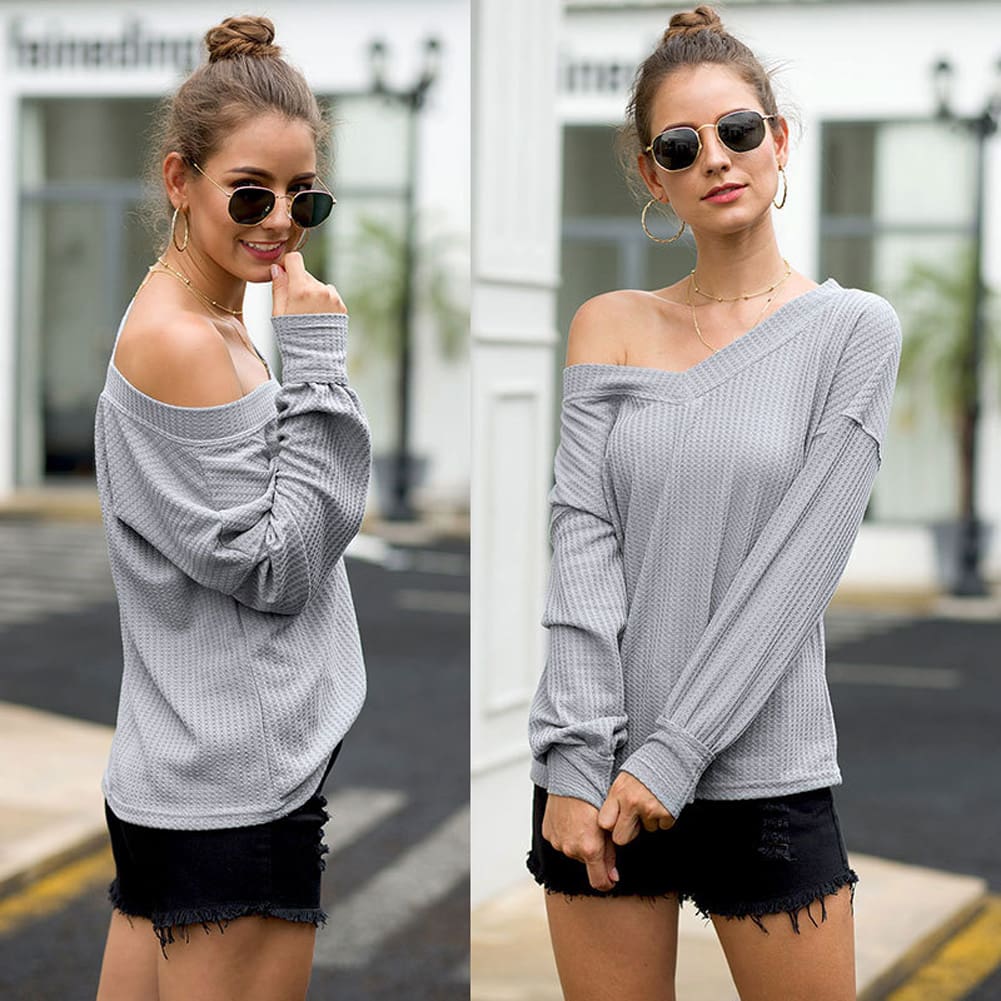 New Women Long Sleeve Loose T Shirts Fashion Ladies One Shoulder Summer Casual Pullover Tops Shirt Sweatshirt