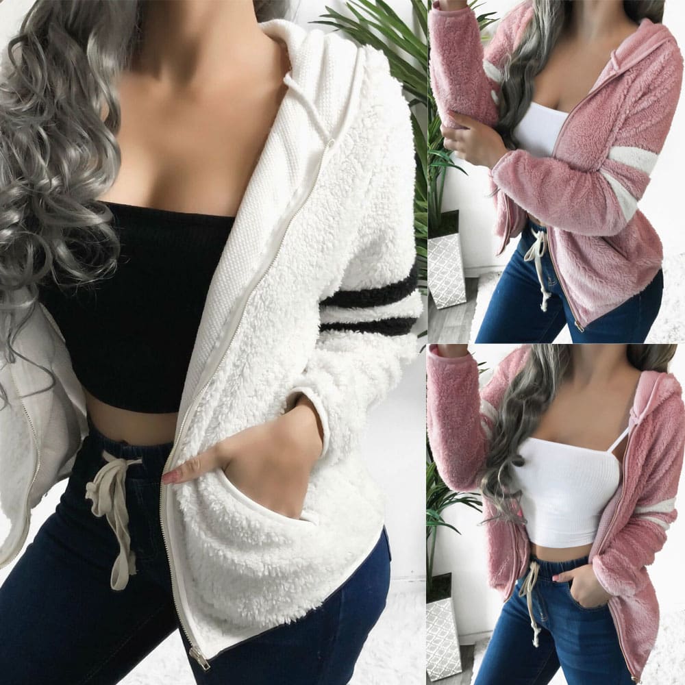 Fashion Women Winter Warm Teddy Bear Fleece Jacket Ladies Casual Fur Trench Cardigan Outfit Coat Outwear